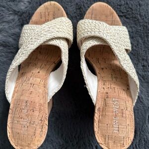 Nine West Cream and Brown Mules with Cork Sole